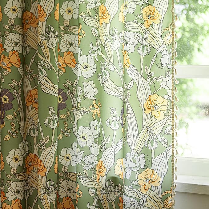 ENJOYBRIDAL Floral 84 Inch Curtains for Living Room Semi Sheer Drapes Bedroom Cute 2 Panels Boho Window Curtain Panels Floor Length Rod Pocket Country Farmhouse Dining Room Window Treatments