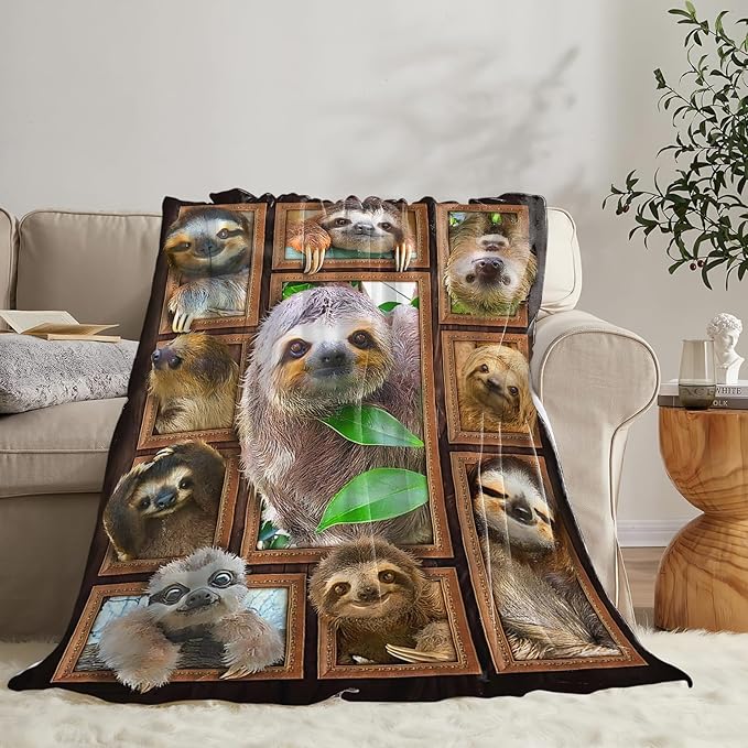 Tijuboni Sloth Throw Blanket Sloth Gifts for Girls Boys Women Men Kids Adults Soft Flannel Fleece Blanket for Couch Sofa Bed Home Decor 60"x80"