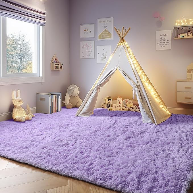 ONASAR Purple Area Rugs for Bedroom Living Room, Washable Fluffy 4x6 Indoor Bedside Floor Throw Rug, Soft Plush Shaggy Carpet for Nursery Kids Girls Boys Teen Dorm Home Office Decor Aesthetic