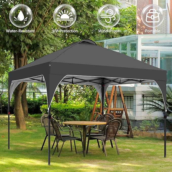 GDY 10x10 Pop Up Canopy Tent, Easy-Setup Gazebo, Outdoor Canopy with 3 Adjustable Heights for Events, Parties, Camping, Black.