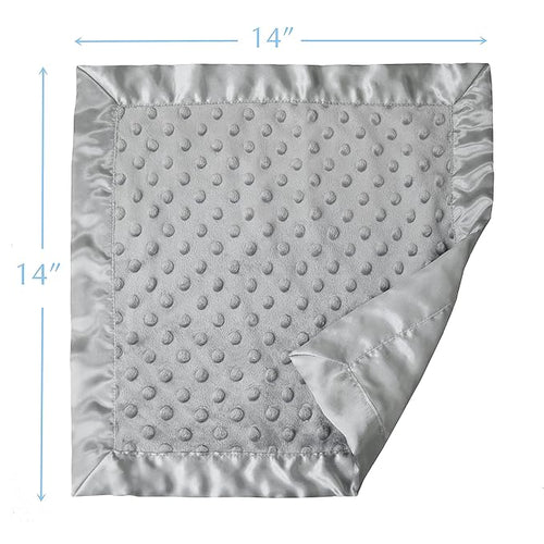 American Baby Company Heavenly Soft Chenille Security Blanket, 2-Layer Design with Minky Dot & Silky Satin, Gray, 14" x 14" for Boys and Girls
