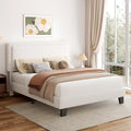 Full Size Boucle Bed Frame, Upholstered Platform Cloud Bed Frame with Headboard, Soft Teddy Fabric, Modern Style, No Box Spring Required, Easy Assembly, Beige