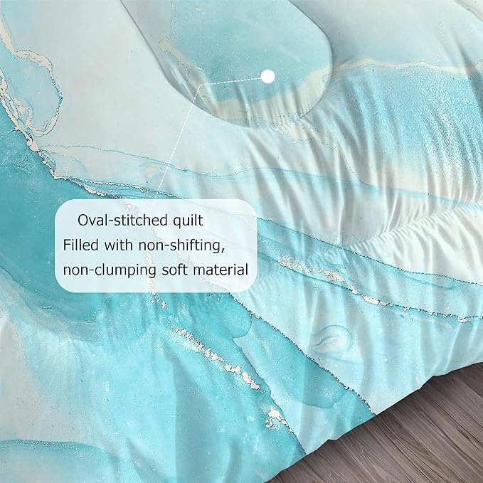 Blue Comforter Set Queen: Aqua Blue Marble Bedding Set for Teens Girls Boys Abstract Teal Blue Marbling Quilt Duvet Queen Size Bed Sets 1 Comforter & 2 Pillowcases