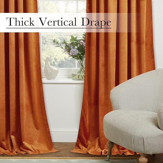 StangH Orange Velvet Curtains 96 inches, Back Tab Heavy Thick Living Room Drapes Light Blocking Privacy Protect Curtain Panels for Bedroom/Backdrops, W52 x L96, 2 Panels