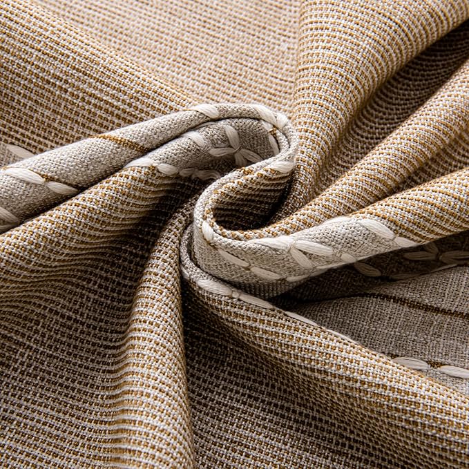 Deeprove Boho Curtains 63 Inches Length for Bedroom Kitchen Closet, Stripes Embroidery Weighted, Bohemian Farmhouse Window Treatment Drape Tassels, 1 Panel W52 x L63, Khaki and Coffee