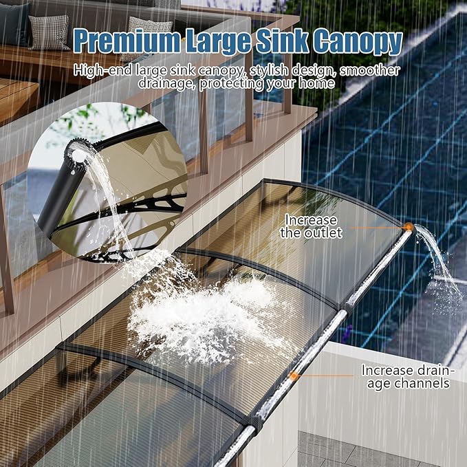 40''*40'' Window and Door Exterior, UV/Rain/Snow/Sunlight Protection Sheet,UPF 50+ Polycarbonate Overhang Canopy,House Overdoor Awnings for Door Entrance Outside/Patio/Porch/Deck