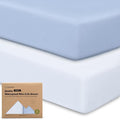 2-Pack Pack and Play Sheets, Waterproof Mini Crib Sheets Fitted - Organic Cotton Pack N Play Sheets for Graco Pack and Play Mattress, Playard Baby Crib Sheets, Neutral for Boy,Girl,Toddler(Blue Flax)