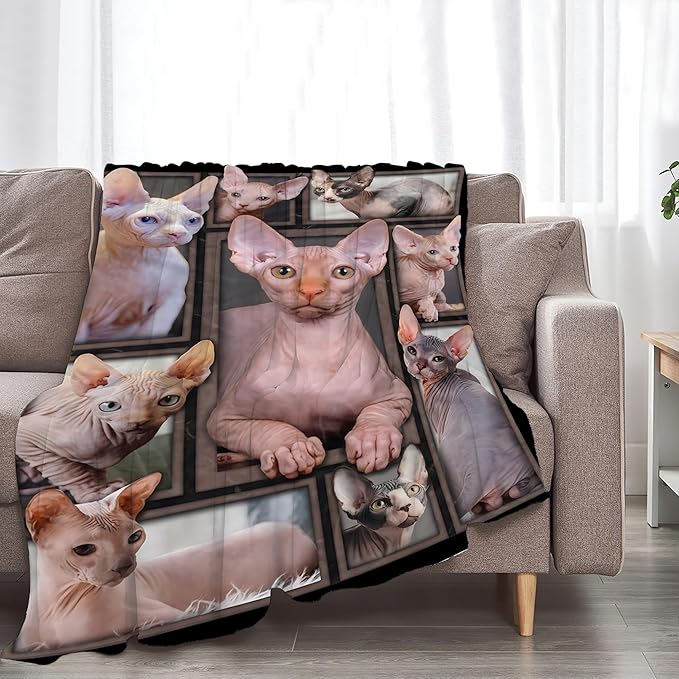 Sphynx Cat Gifts & Decor - Cute Throw Blanket for Girls, Women, Kids & Adults - Soft, Warm, Cozy Fleece Blanket for Couch, Sofa, Bed - 80"x60"