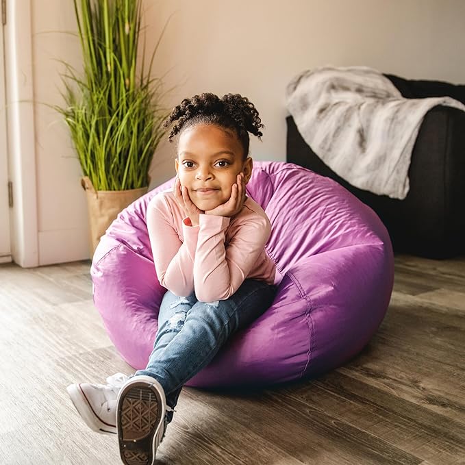 Big Joe Classic Bean Bag Chair for Kids Bedroom and Reading Nook, Easy-Clean Radiant Orchid, Durable Nylon Polyester Blend, 2 feet Refillable
