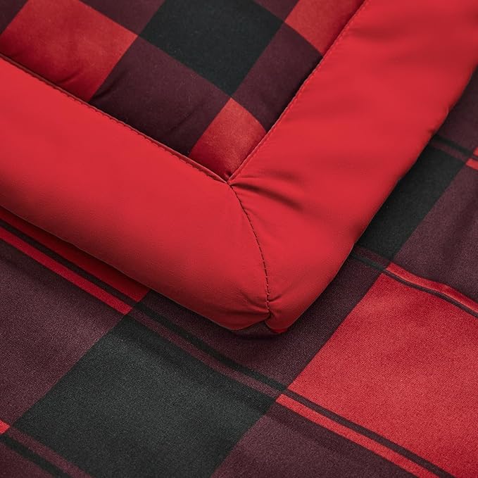 Christmas Gray Crib Bedding Set 3 Pieces New Year Style Quilted Plaid Comforter with Fitted Sheet and Bed Skirt - Cute Snowman Tree Deer Red Black Design Baby Crib Bed Set