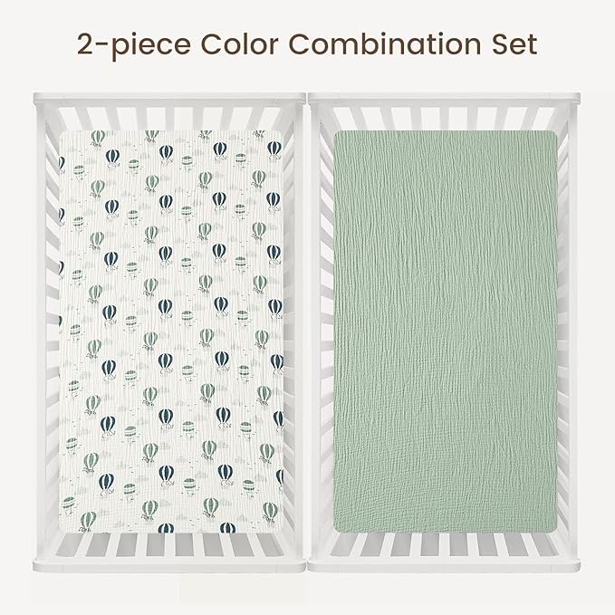 david's kids Muslin Crib Sheets for Boys Girls, 2 Pack 100% Cotton Soft Breathable Fitted Baby Neutral Sheet Set, Standard 52"x28" Crib and Toddler Mattress, Animals
