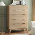 SUNWAVE Fluted 5 Drawer Dresser for Bedroom, 43.3" Tall Dressers with Round Corner, Mid-Century Modern Wood Chest for Living Room, Entry