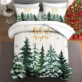 7 Pcs King Size Christmas Comforter Set with 2 Pillowcases & 2 Shams, Countryside Nature Snowy Bedding for Kids and Adults, Winter Forest Green Pine Tree Bed in a Bag with Flat Fitted Sheet