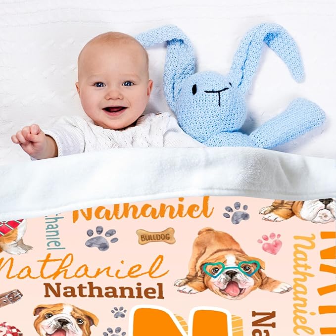 Personalized Custom Bulldog Preschool Blanket Gifts for Baby Toddler Kids Boys Girls - Customized Bulldog Super Soft Lightweight Flannel Sheets Decor for Crib Nap Couch - 30"x40" for Baby/Pets
