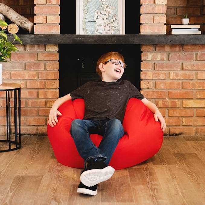 Big Joe Classic Bean Bag Chair for Kids Bedroom and Reading Nook, Easy-Clean Red, Durable Nylon Polyester Blend, 2 feet Refillable