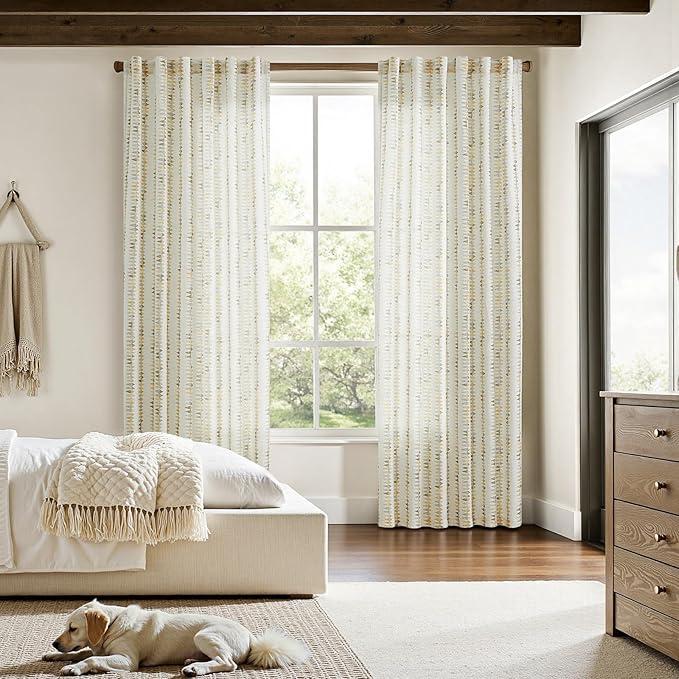 jinchan Linen Nursery Curtains for Living Room Boho Curtains for Bedroom Kids Room 96 Inches Long Geometric Printed Farmhouse Drapes Rod Pocket Window Treatment Curtain Set of 2 Panels Taupe Gray