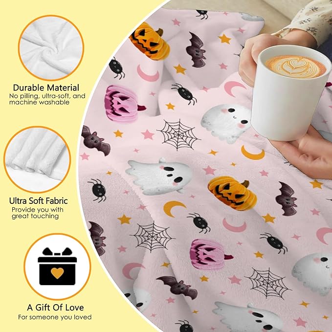 Cute Ghost Blanket for Boys Girls - Halloween Decor for Couch/Bed/Living Room - Ultra Soft Blanket Home Decor for All Seasons - 60"x80"-Adults/Twin Size