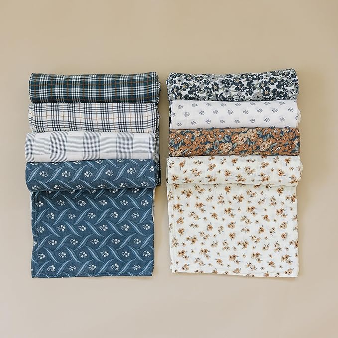 Mebie Baby Navy Plaid Muslin Cotton Swaddle Blanket, 47" x 47", Newborn to Toddler, Lightweight, Machine Washable