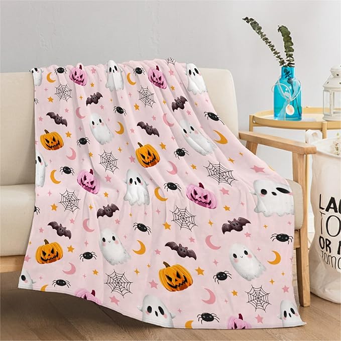 Cute Ghost Blanket for Boys Girls - Halloween Decor for Couch/Bed/Living Room - Ultra Soft Blanket Home Decor for All Seasons - 60"x80"-Adults/Twin Size