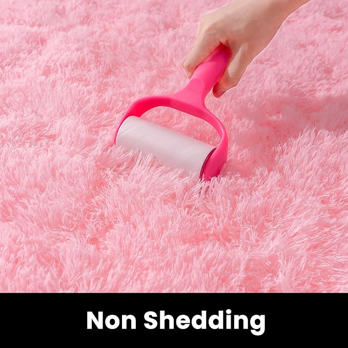 2x3 Fluffy Pink Area Rug - Soft Cute Shag Fuzzy Rug for Bedroom - Anti-Skid Living Room Girls Rug Pink Home Decor