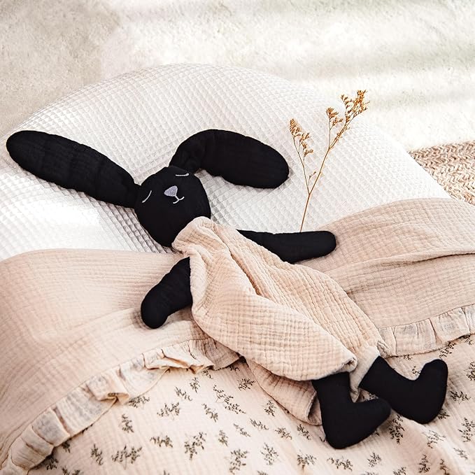 lulumoon Baby Security Blanket Bunny: Snuggle Muslin Lovey for Travel & Daycare - Self-Soothe Lovie for Newborn Gift