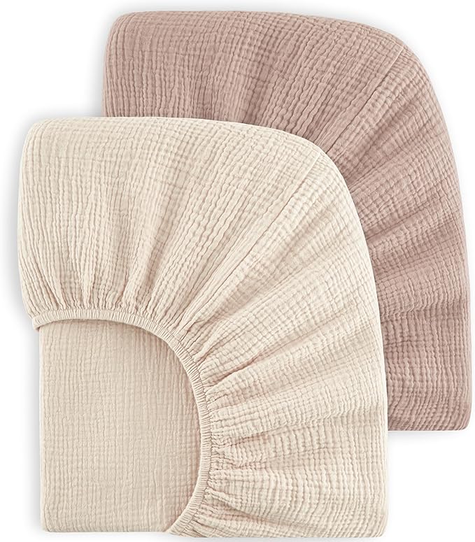 Bearmoss Muslin Crib Sheets 100% Cotton Baby Crib Sheets Fitted for Standard Crib Mattress & Toddler Bed Mattress 52"x28" Soft Breathable Crib Sheet Neutral for Boys Girls - 2 Pack (Baby Face)
