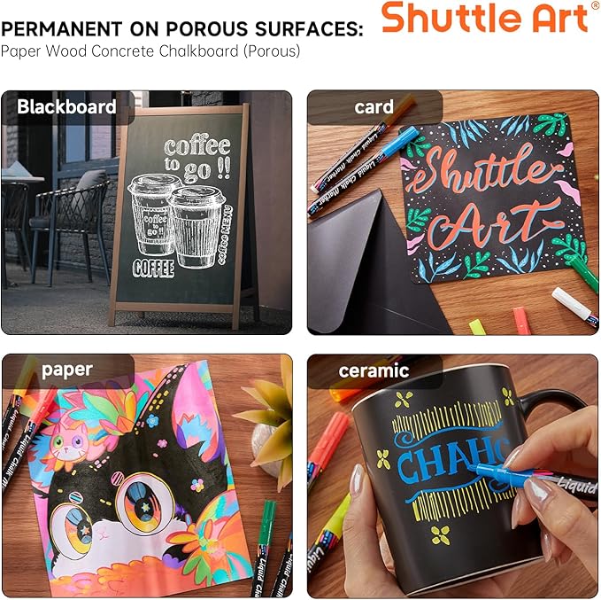 Shuttle Art Chalk Markers, 30 Vibrant Colors Liquid Chalk Markers Pens for Chalkboards, Windows, Glass, Cars, Erasable, 3mm Reversible Fine Tip with Chalkboard Labels for Office Home Supplies