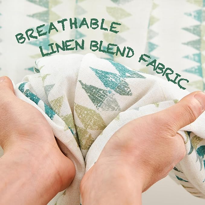 jinchan Linen Nursery Curtains for Living Room Boho Curtains for Bedroom Kids Room 84 Inches Long Geometric Printed Farmhouse Drapes Rod Pocket Window Treatment Curtain Set of 2 Panels Green