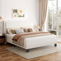King Size Bed Frame, Upholstered Platform Bed with Adjustable Headboard, Soft Boucle Fabric, Modern Style, No Box Spring Required, Easy Assembly, Off-White