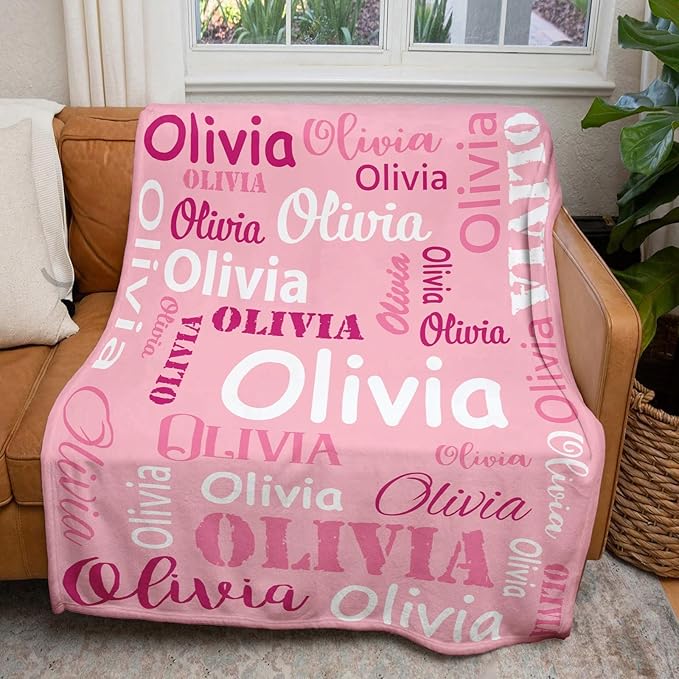 Gudina Custom Blanket with Name, Customized Name Blanket for Kids, Personalized for Women Men