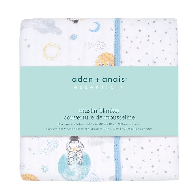 aden + anais Essentials Dream Blanket, Muslin Baby Blankets for Girls & Boys, Ideal Lightweight Newborn Nursery & Crib Blanket, Unisex Toddler & Infant Bedding, Shower & Registry Gift, Space Explorers