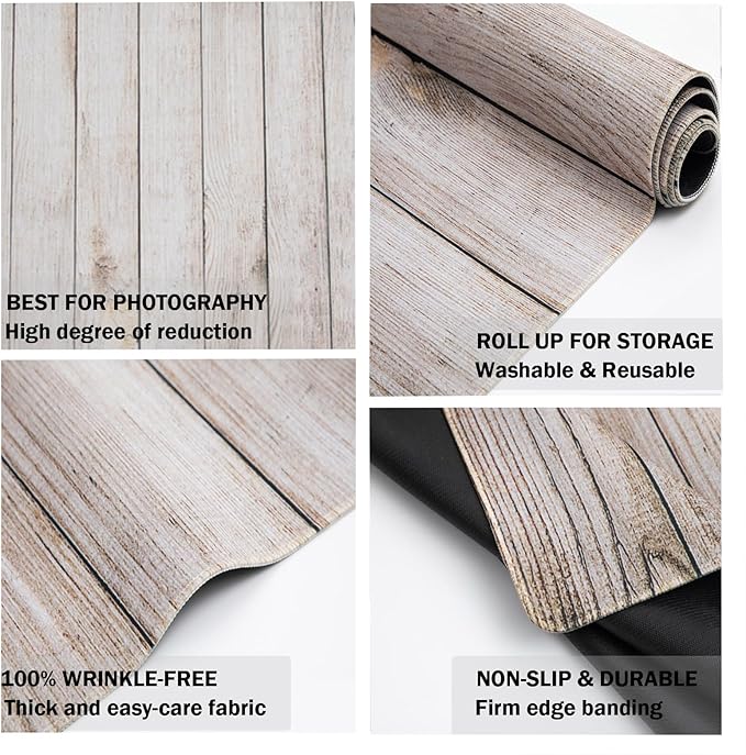 Kate Light Brown Wood Floor Mats Photography Floor Mats Newborn Photography Props Rubber Wooden Wall Floor Backdrop for Professional Photographer 5x4ft