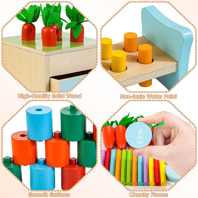 Wooden Montessori Toys for 1+ Year Old, 9 in 1 Learning Educational Toys for Toddler with Educational Box, Xylophone, Pound Bench, Shape Puzzle and More, Baby Toy Gift for 12-18 Months