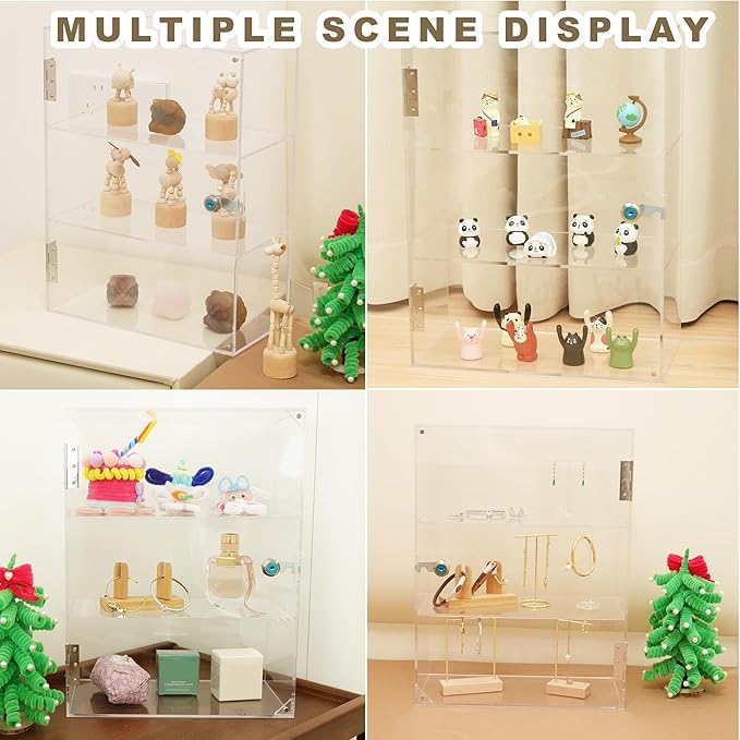 Acrylic Display Case with Lock Key, 3 Shelf Locking Countertop Display Case Cabinet Showcase with Shelves for Collectibles Office Retail Display Safe Storage 11.8x5.9x15.7 Inch