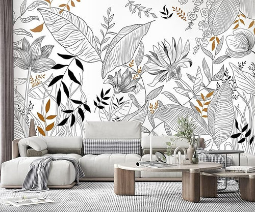 -Hand-Painted Flower Plant Fabric Wallpaper Simple Art Living Room 100" x 65" (Not Peel and Stick)