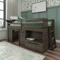 Max & Lily Loft Bed Twin Size, Solid Wood Low Loft Bed with Storage Drawer and Ladder, Modern Farmhouse Loft Bed for Kids, Barnwood Brown