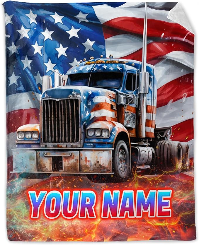Personalized Throw Blanket Gift for Boys with Name - 30" x 40" Inches Truck Crib Blankets for Toddlers- Warm, Fuzzy Throws for Lap & Office