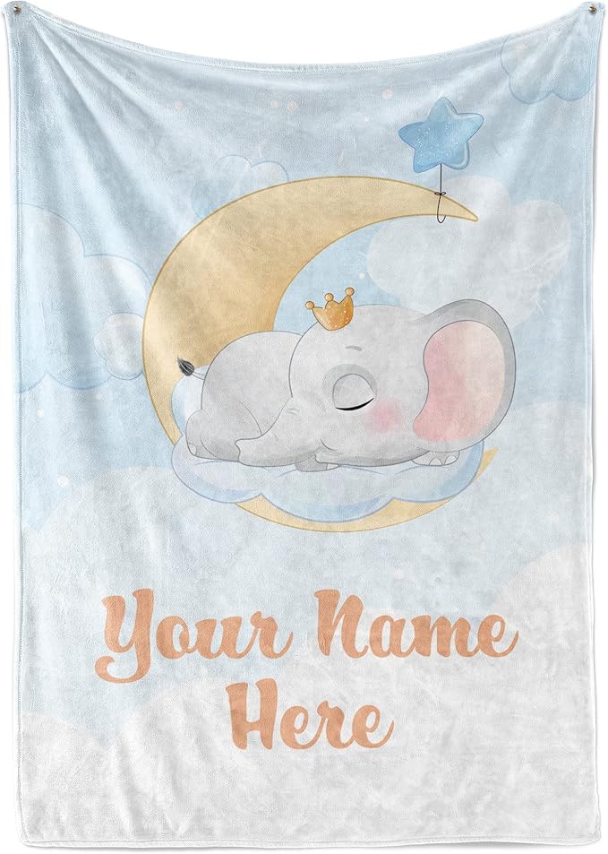 Personalized Baby Blankets with Name | Custom Elephant Blanket for Baby Boys and Baby Girls | Unisex Warm Soft Fleece Swaddle Blanket Minky | (Elephant, Fleece 30"x40")