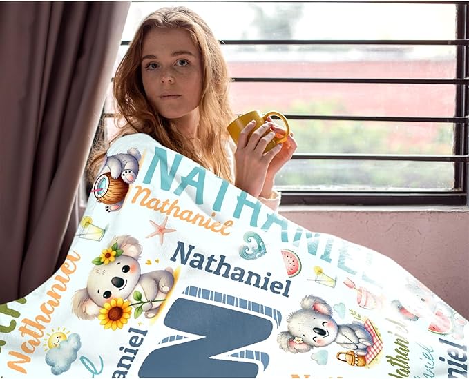 Personalized Custom Koala Preschool Blanket Gifts for Baby Toddler Kids Boys Girls - Customized Koala Super Soft Lightweight Flannel Sheets Decor for Crib Nap Couch - 40"x50" for Kids/Children
