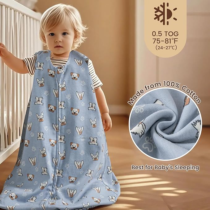 PHF Soft Baby Sleep Sack 18-24 Months 100% Organic Cotton Wearable Blanket, 2-Way Zipper 0.5 TOG Toddler Sleeping Sack 3 Pack, Comfy Sleep Bag for Baby Boys Girls, Pets Dogs (X-Large)