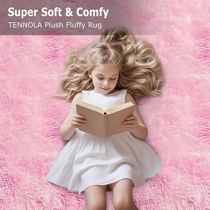 8x10 Pink Area Rugs for Bedroom Girls Room, Tie-Dyed Fluffy Pink Rug for Bedroom Living Room Big Shag Carpet, Ultra Soft Plush Thick Furry Rug Non Slip for Girls Kids Nursery Room Dorm