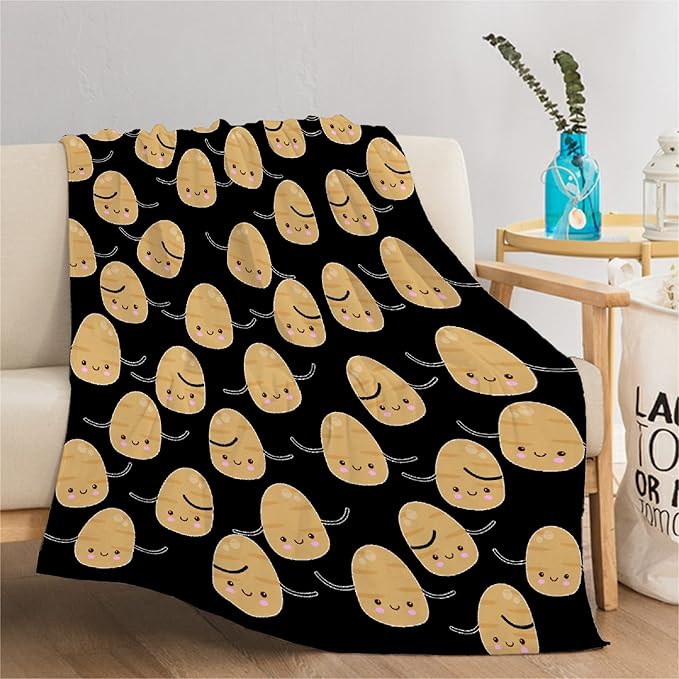 Thuswarm Cute Potato Kawaii Black Flannel Blanket Warm Cozy Soft Funny Print Throw for Bed Couch Sofa 40”×30” XSmall for Pets