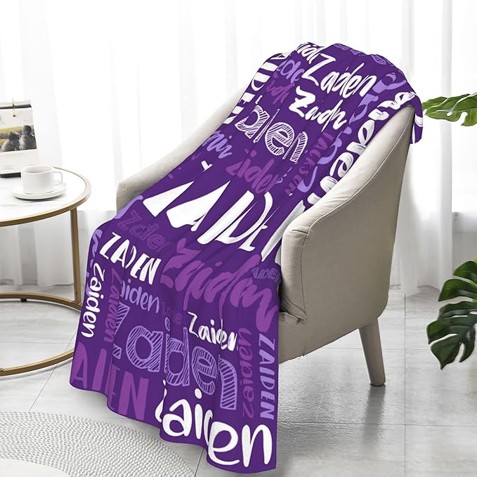 Dr.TOUGH Personalized Blankets with Name Customized Baby Blankets for Girls Boys Adults Monogrammed Blankets and Throws Christmas Birthday Mothers Fathers Valentines Day Gift (Purple,50''×60'')