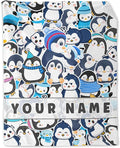 Personalized Penguin Gifts for Kids - 30" x 40" Inches Cute Penguin Throw Blankets for Girls - Blue Soft Furry Blankets for Sofa, Lap & Office