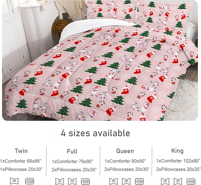 Comforter Set Pink Christmas: King Size Xmas Snowman Bedding Sets Cute Green Christmas Tree Snowflake Candy Cane Quilts Festival Decor Bed Set 1 Comforter & 2 Pillowcases