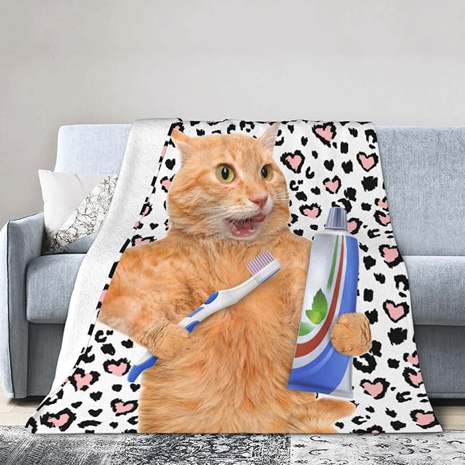Funny Cute Cat Blanket for Adult Kids Gift 50"x60", Christmas Birthday Easter Presents Lovers' Leopard Blanket for Cat Lovers for Bed Couch and Sofa Blanket (02)