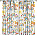 Boho Rainbow Curtains for Kids Nursery Colorful Floral Sun Star Clouds Pastel Bohemian Pattern Print Window Drapes for Girl Bedroom Living Room Kitchen Decor,2 Panel Set,42Wx45H Inch Blackout