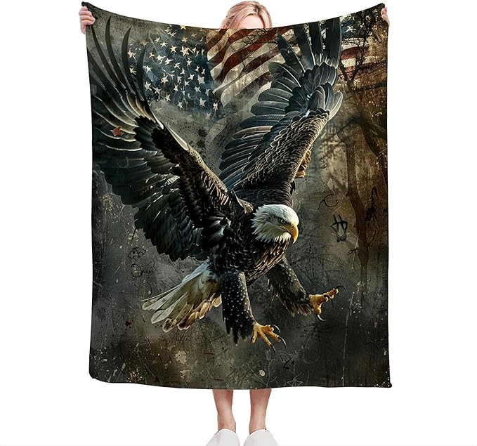 American Eagle Blanket Bald Eagle Throw Blanket Eagle Gifts and Decor Eagle American Flag Blanket for Girls Boys Women Men Kids Adults Soft Warm Cozy Fleece Blanket for Couch Sofa Bed 80"x60"