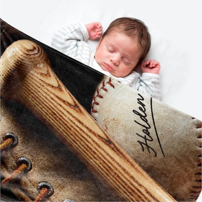 Custom Baby Soft Blanket: Personalized Bedding for Kids Baseball Ball Throw Blankets - Perfect Newborn Gift Infant Swaddling Blanket with Name 40x50inch