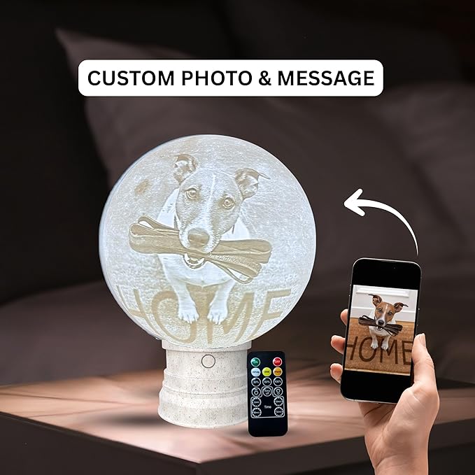 Personalized Pet Moon Lamp with Custom Photo & Text - Custom Pet Memorial Gift - Sympathy Gifts for Loss of Beloved Dog - Cat Night Light - Dog Loss Gift - Cat Memorial Lamp